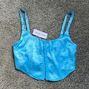 Brand New with Tags Pacsun Blue corset tank top with flower embroidery